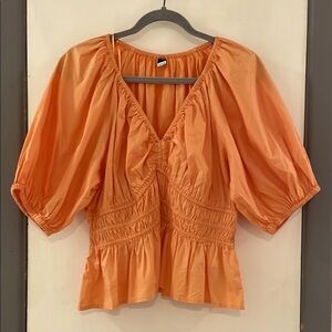 Old Navy Orange Puff Sleeve Peplum Blouse - NEW.